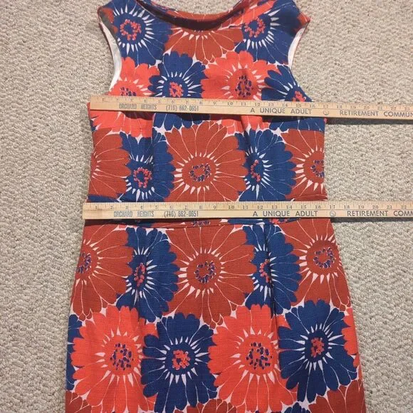Boden Martha Floral Sheath Dress 12R Red Blue Structured Textured Sleeveless - Picture 3 of 7
